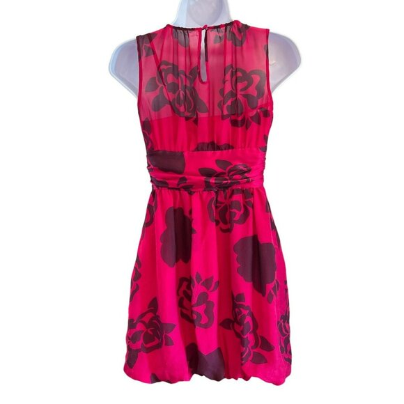 Arden B Hot Pink Floral Balloon Hem Silk Dress Size XS Vintage Style Y2K - Picture 4 of 7